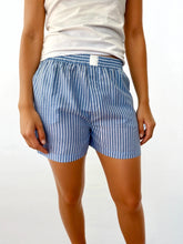 Load image into Gallery viewer, Santorini Boxer Shorts — Organic Cotton, White/Blue Stripe