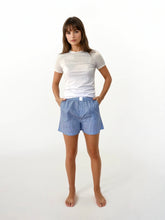Load image into Gallery viewer, Santorini Boxer Shorts — Organic Cotton, White/Blue Stripe
