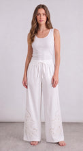 Load image into Gallery viewer, Alba Loungewe trousers in white cotton with side embroidery in legs