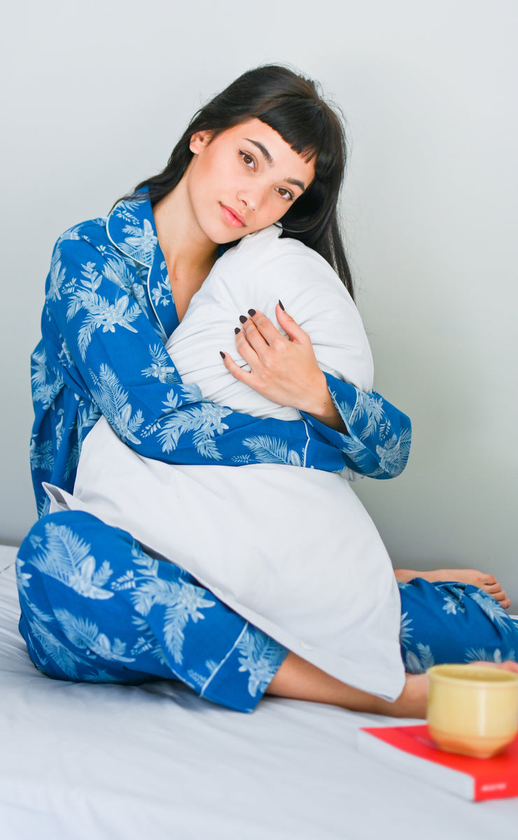 Women Long Sleeve Pyjama set in organic cotton, Ipanema print.