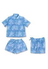 Load image into Gallery viewer, Marguerite short sleeve organic cotton pyjama set in white and blue floral print, flat image of the set.