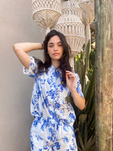 Load image into Gallery viewer, St. Ignacio Short Sleeve Pyjama Set — Organic Cotton, White/Blue Print