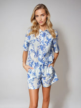 Load image into Gallery viewer, St. Ignacio Short Sleeve Pyjama Set — Organic Cotton, White/Blue Print