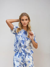 Load image into Gallery viewer, St. Ignacio Short Sleeve Pyjama Set — Organic Cotton, White/Blue Print