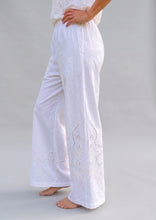 Load image into Gallery viewer, white cotton trousers with embroidery in legs
