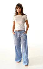 Load image into Gallery viewer, Wide Leg Stripe Trousers with side embroidery - Santorini - White/Blue stripe
