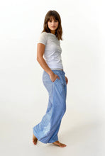 Load image into Gallery viewer, Wide Leg Stripe Trousers with side embroidery - Santorini - White/Blue stripe
