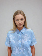 Load image into Gallery viewer, Marguerite Short Sleeve Set, Organic Cotton, white/blue print
